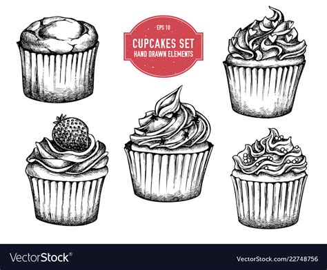 Collection Hand Drawn Cupcakes Royalty Free Vector Image