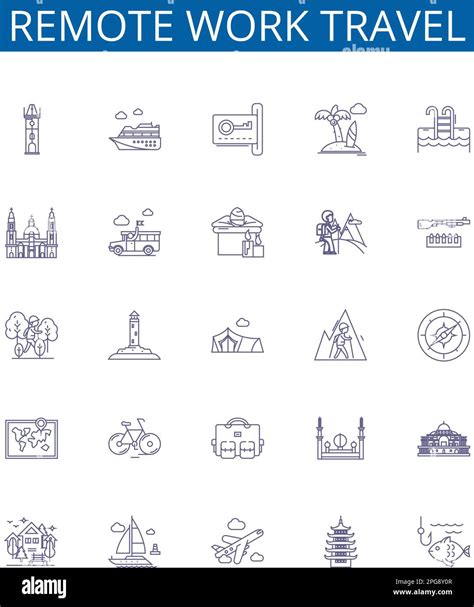 Remote Work Travel Line Icons Signs Set Design Collection Of Remote