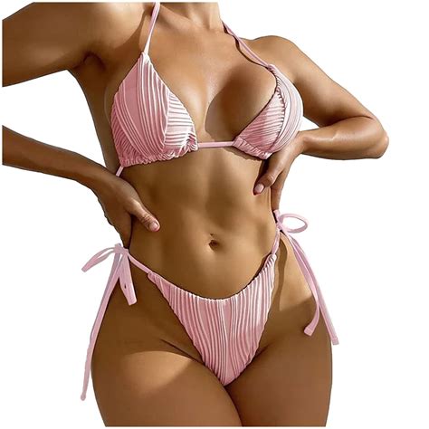 Gubotare Women Sexy Bikini Set Halter Padded Top String Bathing Suit