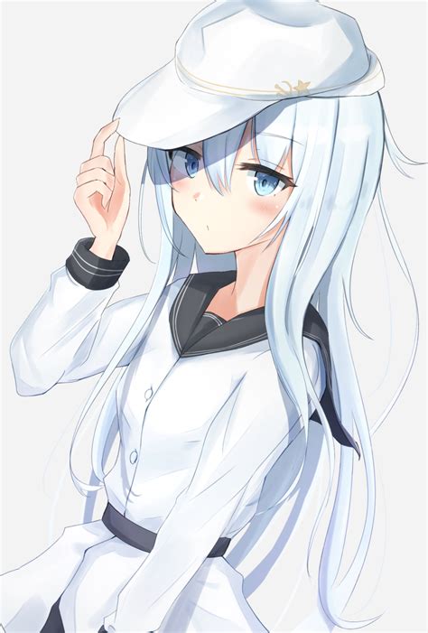 Safebooru 1girl Black Sailor Collar Blue Eyes Buttons Eyebrows Visible Through Hair Grey