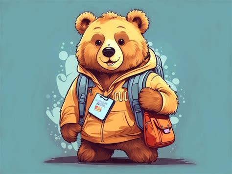 Premium Ai Image Bear Character Back To School
