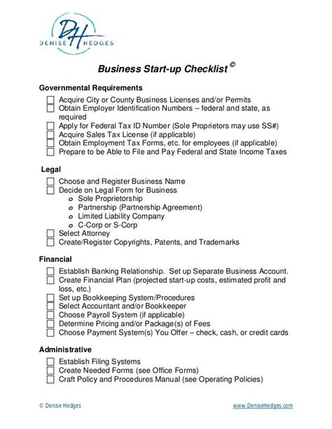 Printable Business Startup Checklist Template