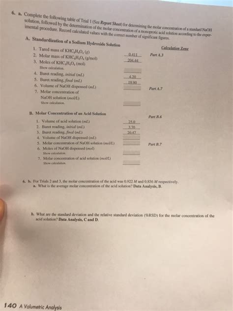 Solved Experiment Report Sheet A Volumetric Analysis Chegg