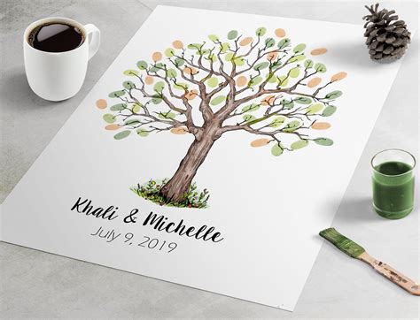 Wedding Guest Book Fingerprint Tree Rustic Oak Finger Print Etsy