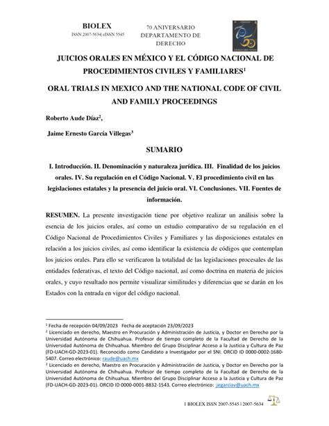 Pdf Juicios Orales En M Xico Y El C Digo Nacional De Procedimientos