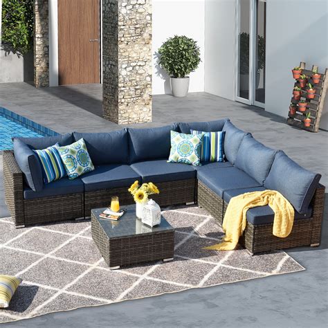 Ovios 7 Pieces Patio Outdoor Furniture Set Wicker Sectional Sofa All-Weather Modular furniture ...