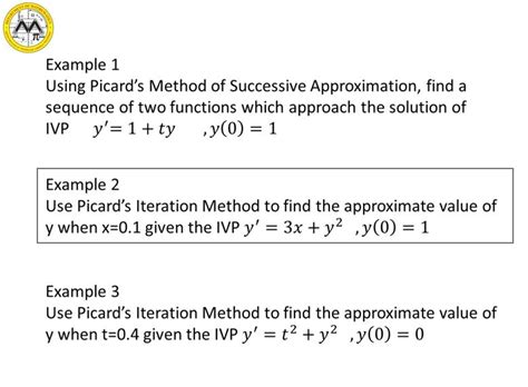 Example Using Picards Method Of Successive Approximation Find A