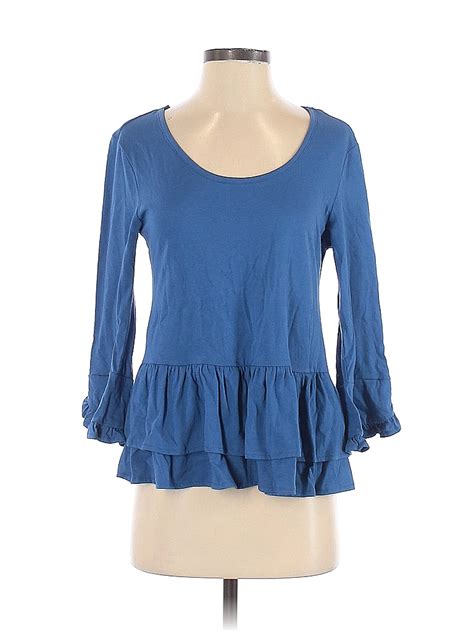 Dip 100 Cotton Solid Blue Long Sleeve Top Size S 68 Off Thredup