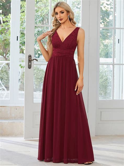 Lace Sleeveless V Neck Empire Waist Chiffon Evening Dress Ever Pretty Us