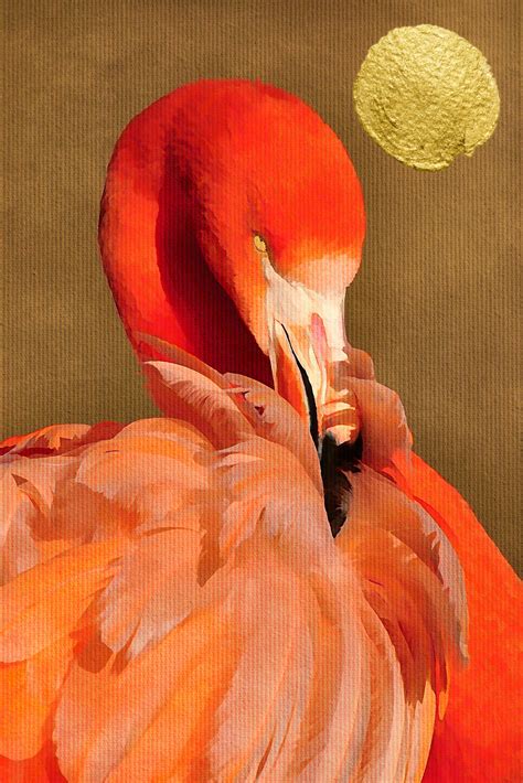 Wall Art Print Flamingo With Golden Sun Kubistika UKposters