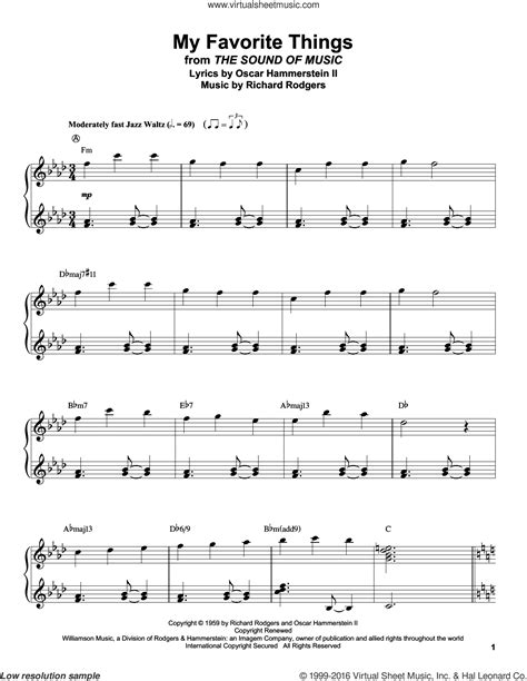 Hammerstein My Favorite Things For Piano Solo Transcription