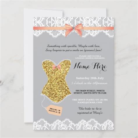 Lingerie Shower Bridal Gold Coral Glitter Invite Zazzle