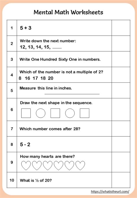 Mental Maths Worksheets Math Addition Worksheets Math Practice