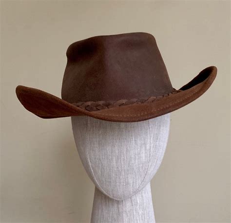 Brown Leather Cowboy Hat Vintage Western Braided Hat Band Distressed ...