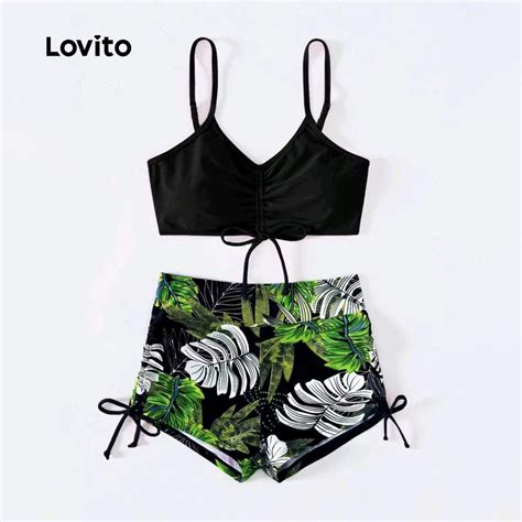 Lovito Women Sexy Tropical Drawstring Pattern Bikini Sets LNL91095 Shopee Philippines