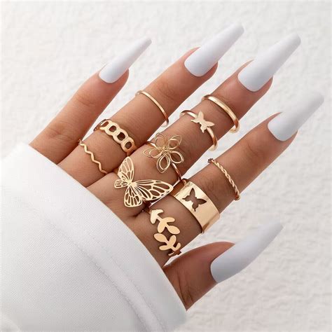 Conjunto De Anillos Huecos Trenzados Geom Tricos Para Mujer Set De