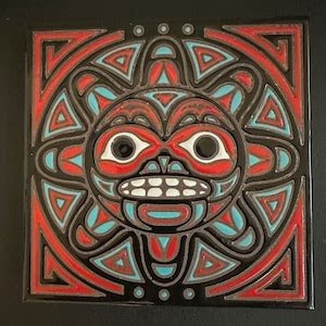 Haida Tlingit Native Alaska Ceramic Art Tile, Red Clay Sun Tile, Hand ...