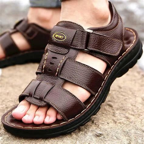 Men Genuine Leather Sandals Summer Men Shoes Open Toed Slippers Soft Sandal Men Roman