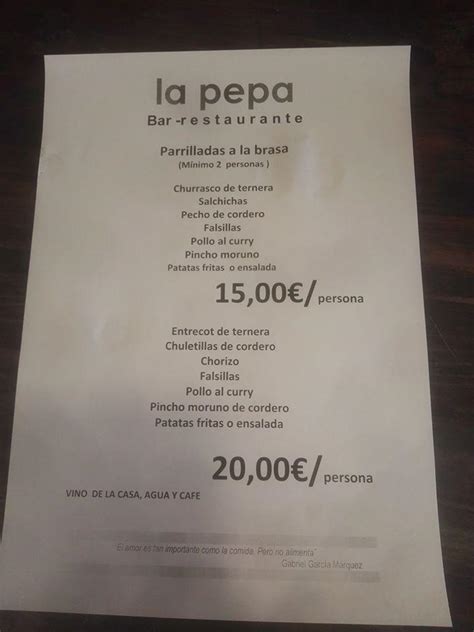 Menu At Restaurante La Pepa Almajano