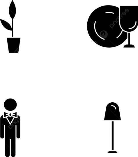 Collection Of Black Glyph Icons Depicting Various Restaurant Symbols On