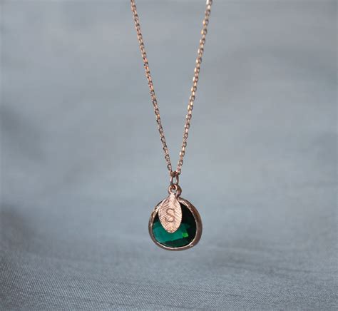 Personalized Emerald Necklace May Birthstone Necklace Custom Initia