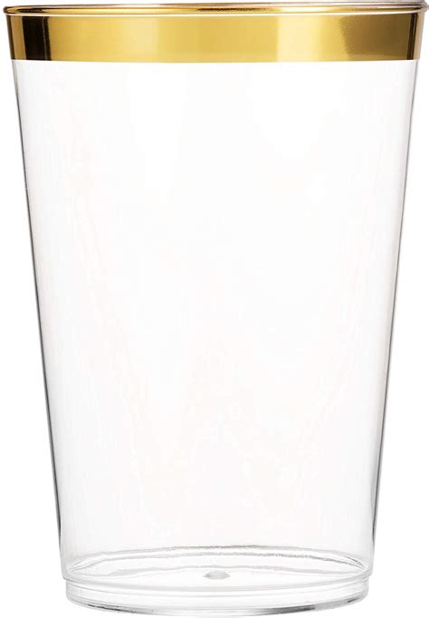 Munfix 100 Gold Rimmed 12 Oz Clear Plastic Cups Elegant Disposable