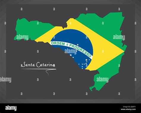 Santa Catarina Map With Brazilian National Flag Illustration Stock