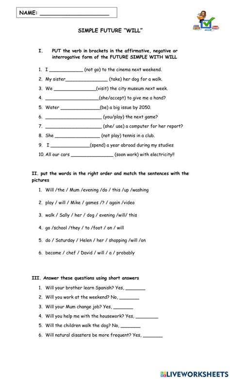 Interactive Worksheet For Simple Future Tense