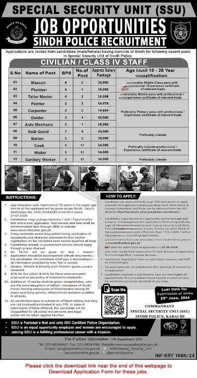 Sindh Police Jobs May 2024 Application Form Cooks Waiters Sanitary