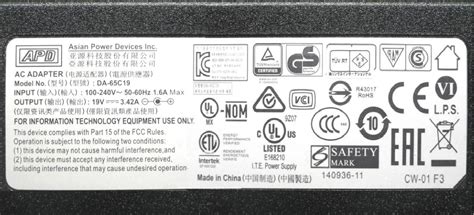 Malaysia APD DA 65C19 19V 3 42A 65W 5 5x2 5mm DA 65C19 AC Adapter For