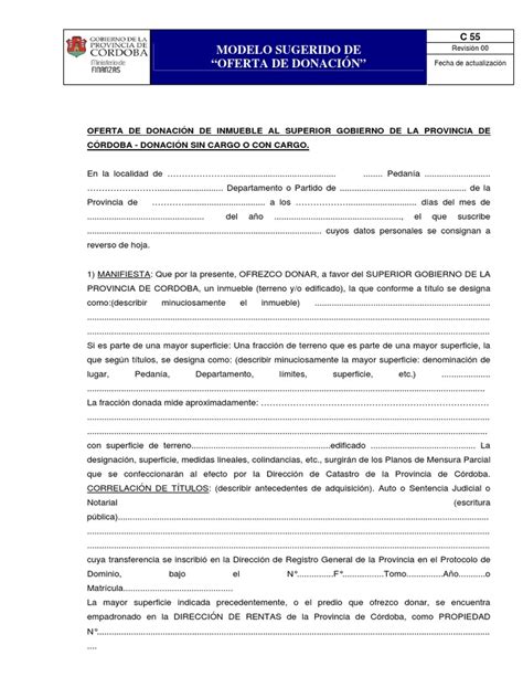 C55 Rev 00 Modelo De Acta De Donación Pdf Propiedad Información Del Gobierno