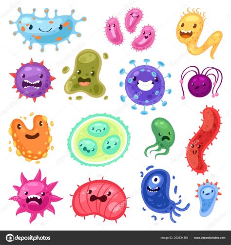 Viruses Vector Cartoon Bacteria Emoticon Character Of Bacterial