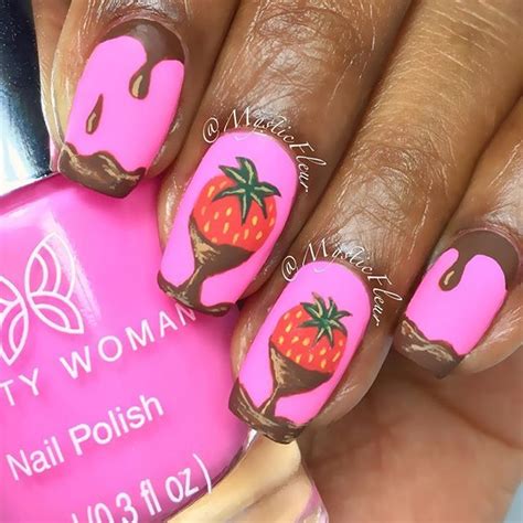 Chocolate Dipped Strawberry Nails Oh Nom Nom Nailart Strawberry