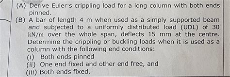 Solved A Derive Euler S Crippling Load For A Long Column Chegg