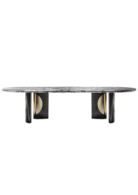 Oval Marble Table With Brass Wheels