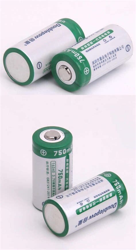 16340 DOUBLEPOW Battery Rechargeable 750mAh 3 7v Li Ion RCR123A Double