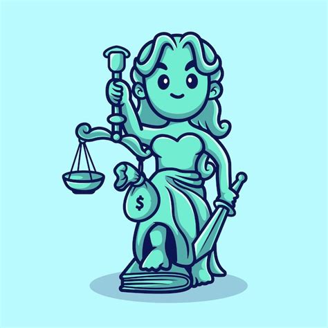 Cute Lady Justice Escalas E Saco De Dinheiro Dos Desenhos Animados