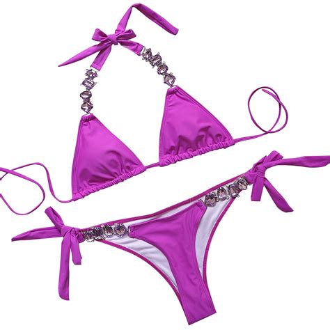 Pcs Women Swimsuit Fashion Halter Jewel Chain Bathing Suit Bikini Set