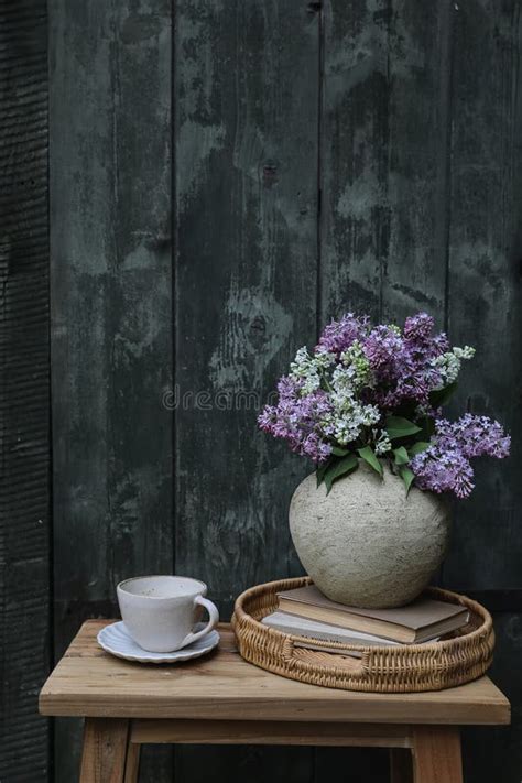 Moody Farm Spring Breakfast Still Life Purple White Lilac Flowers