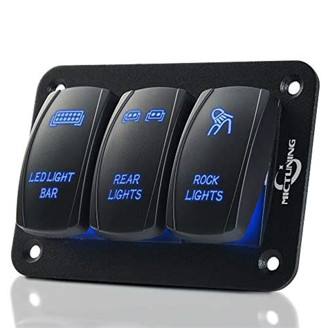 MICTUNING 3 Gang Aluminum Rocker Switch Panel 5 Pin ON Off Toggle