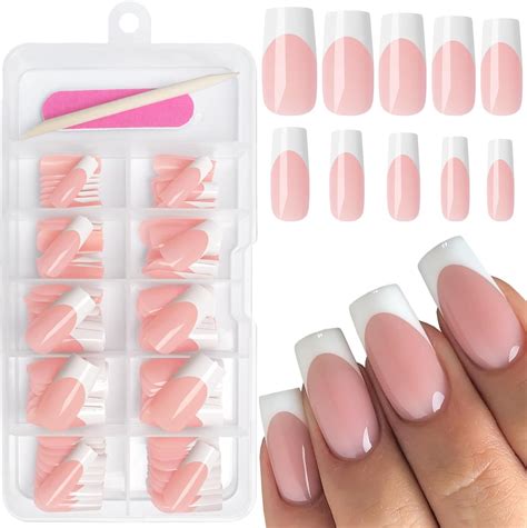Amazon Artquee French Tips Press On Nails Medium Clear Nude Fake Nails Square Cute Acrylic