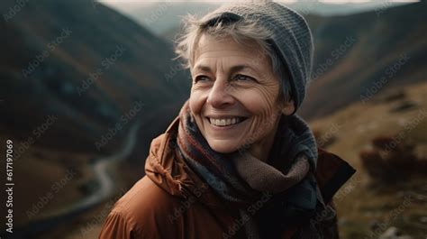 Happy Female Hiker Smiling While Standing Alone Cheerful Mature Woman
