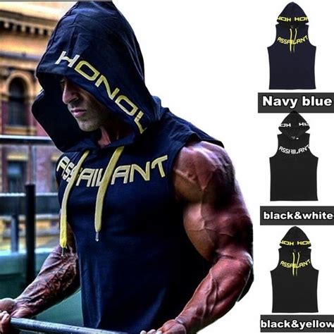 Mens Gym Sleeveless Hoodie Bodybuilding Tank Top Muscle Workout Vest