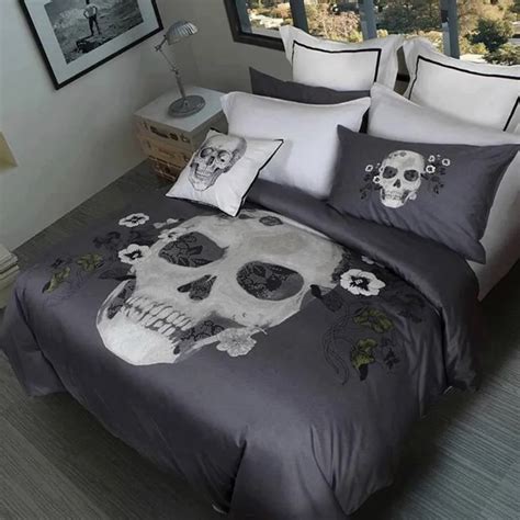 Fanaijia D Printed Skull Duvet Set King Size Sugar Skull Bedding Set