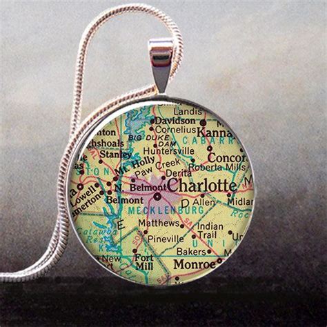 Charlotte North Carolina Map Pendant Charlotte Nc Map Necklace