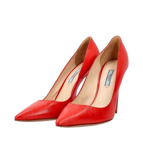 Prada Saffiano Pointed Toe Pumps Red Luxity