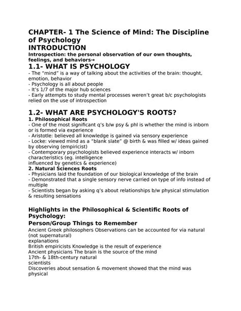 Chapter 1 Psych Notes CHAPTER 1 The Science Of Mind The Discipline