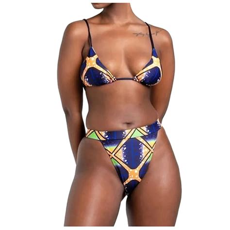 SAGACE Women Swimwear Laser Printed African Lace Split Swimsuit Push Up