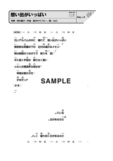 【楽譜】想い出がいっぱい H2o（一五一会譜）提供ドレミ楽譜出版社 楽譜＠elise
