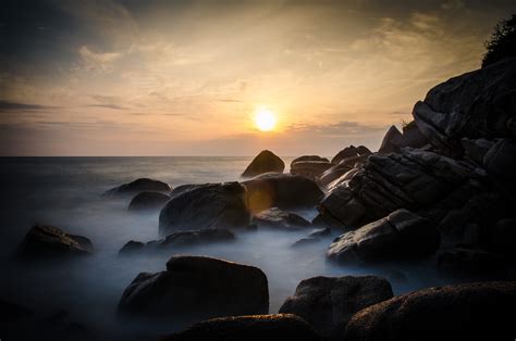 Bakgrundsbilder Solljus Landskap Solnedg Ng Hav Vatten Sten